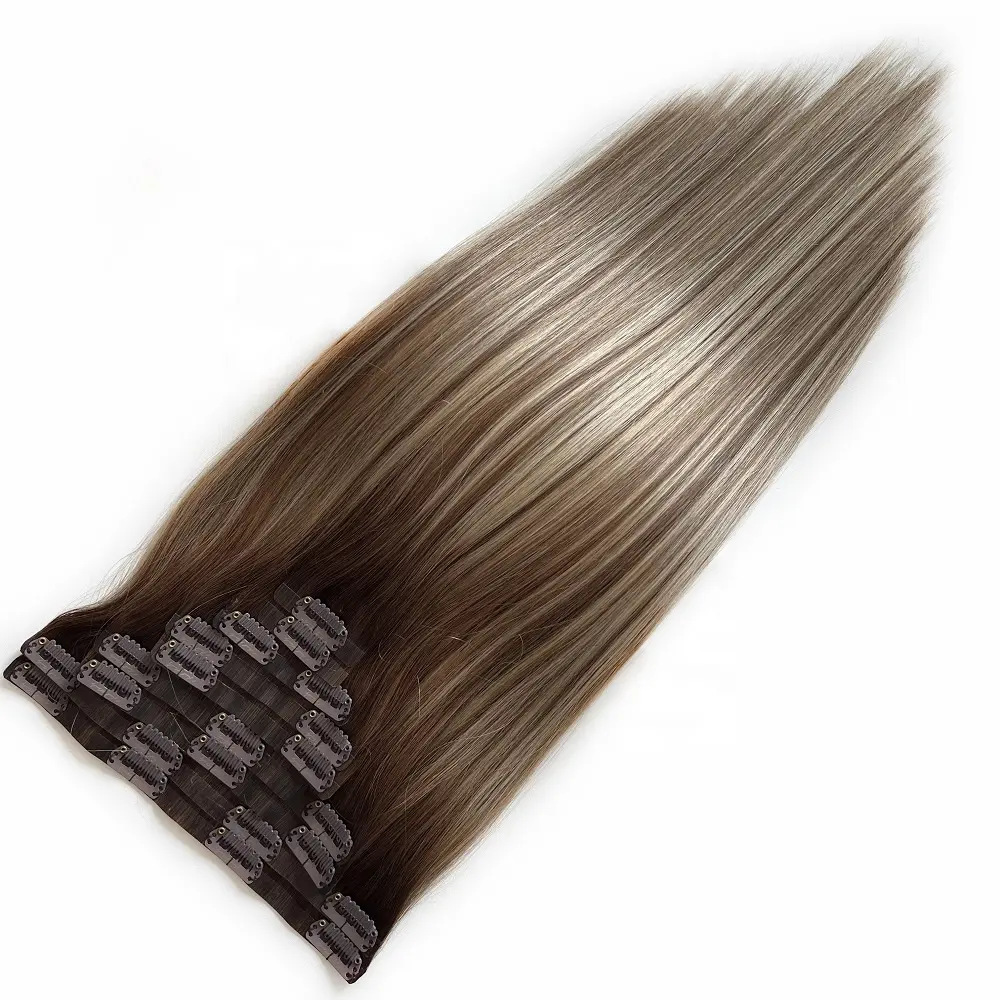 Saç uzatma manikür Remy İnsan saç uzatma çift çizilmiş görünmez dikişsiz klip
