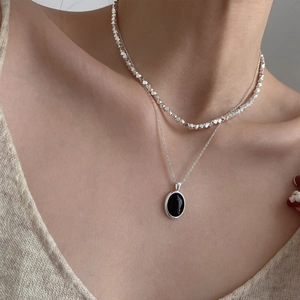 Collar con colgante de ágata negra de Plata de Ley S925 para mujer, diseño geométrico sencillo y elegante para uso diario, bisel de forma ovalada - Product Image 2