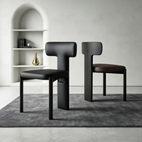 Chaise de salle à manger ergonomique pliable en cuir avec dossier en T unique, chaise d'appoint moderne en métal rembourrée pour la maison