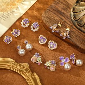 Aini BENI phong cách S925 Sterling bạc kim bông tai mới Tím Ethereal hoa ngọc trai cao cấp tinh tế nhẫn trang sức đồng thau - Product Image 4