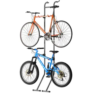 Suporte de chão vertical durável para 2 bicicletas, suporte de gravidade para bicicletas, organizador de bicicletas, rack de armazenamento para garagem