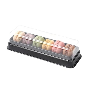 6 Cavity Macaron Packing Box Black Plastic Rectangular Baking Packing Box With Clear Lid