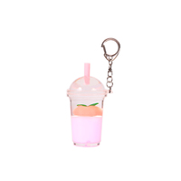 Porte-clés vibrant en acrylique personnalisé avec thé boba liquide flottant, sangle tendance, logo personnalisé pour la promotion de la marque et les cadeaux promotionnels