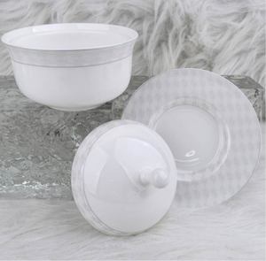 Soupière en porcelaine personnalisable avec couvercle à bouton rond et soucoupe, bol en céramique blanc pour hôtel, restaurant, usage domestique - Product Image 4