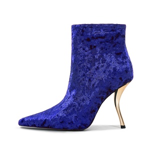 Botines de tacón alto de metal sexys para mujer con punta puntiaguda, botas de invierno de terciopelo estilo western para mujer. - Product Image 6