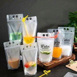 Biodegradable Beverage Bags Plastic Frozen Juice Drink Pouches with Straw - Product Image 1