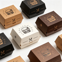 Boîte à hamburger en papier jetable, logo personnalisé imprimé, papier kraft de qualité alimentaire, boîte à burger, emballage à emporter pour la restauration rapide