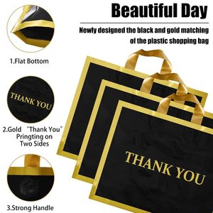 Black Plastic Shopping <b>Bags</b> 12x15 In With Handle Thank You Print For Boutique <b>Small</b> Business - Product Image 3
