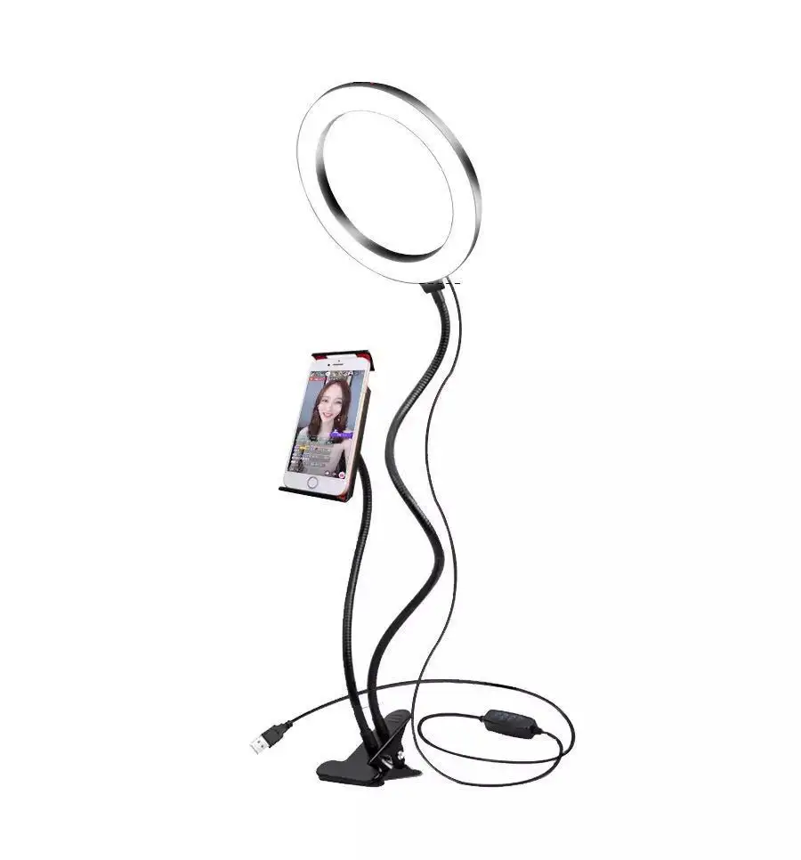 Anneau lumineux pour selfie 2 en 1 Support pour téléphone portable LED Live Clip Stand Trépied Réglable Lampe de bureau Flash Ring Light