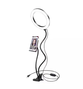 Selfie Ring Light 2 en 1 Soporte para teléfono móvil LED Live Clip Stand Trípode Lámpara de escritorio ajustable Flash Ring Light