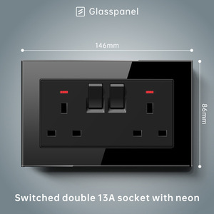 Modern Tempered Glass Wall <b>Socket</b> Panel 2 Outlets 2-Gang USB A & Type-C Ports 230V 16A IP20 White and Black - Product Image 3