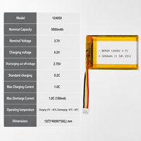 Batería recargable de polímero de litio (LiPo) de 3.7V 3000mAh 124050 para cinturón de masaje térmico lumbar y cinturón de calentamiento uterino, venta al por mayor OEM