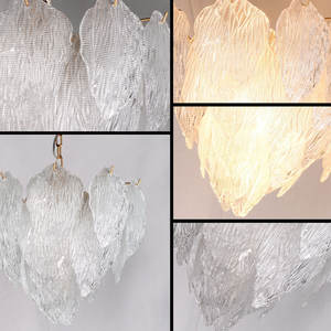 Lampadario Moderno in Vetro Artistico Testurizzato a Forma di Foglie, Luce Calda, per Soggiorno e Ristorante - Product Image 5