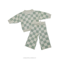 Pull unisexe pour bébé 100% coton tricoté neutre pour bébé ensemble de pulls tricotés à carreaux personnalisés pour enfants