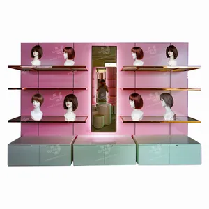 Beauty Salon Design Luxury Wig Shop Display Fixture Hair Extension Store Display Wall Shelf With Mannequin For Wig Display