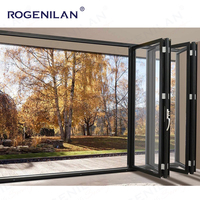 ROGENILAN Cadre en aluminium à soufflet Portes bi-pliantes Verre creux à faible émissivité Balcon extérieur Véranda Porte Vitre pliable