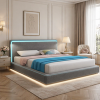 Cadre de lit plateforme en fer réglable avec rangement, rembourré en lin, avec double bande LED, taille King, moderne, profil bas, pour chambre à coucher