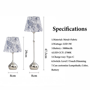 Không dây E14 bảng đèn với <span class=keywords><strong>Chrome</strong></span> Brass vải linen Chụp đèn có thể sạc lại trang trí đám cưới cho nhà hàng và quán bar - Product Image 4