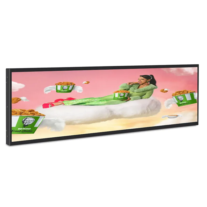 Monitor tampilan layar sentuh LCD TFT tipe Bar lentur Ultra lebar 28 inci untuk penggunaan iklan lift dan Mall belanja