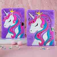 Ideas de Productos Nuevos 2024, Cuaderno de Peluche de Unicornio A5 con Candado y Llaves, Diario, Libro de Escritura Encantador, Set de Regalo para Niños