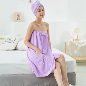 Nouveau Design 2 pièces ensemble serviette de cheveux serviette de bain microfibre dames portable Wrap corps serviettes robe pour femmes filles filles