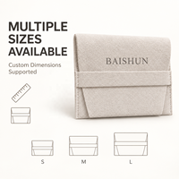 Pochette à bijoux en microfibre douce avec logo personnalisé, rabat à enrouler, vente en gros, petit sac cadeau en tissu pour le rangement des bagues, boucles d'oreilles et colliers