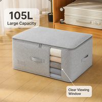 Sac de rangement pour couette en coton et lin, imperméable, résistant à l'humidité, avec poignée épaisse, capacité de 105 L, pliable pour le déménagement et l'emballage des vêtements