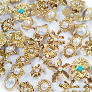 Matte Gold Floral Pearl Statement <b>Rings</b> For Women <b>Adjustable</b> Open Stainless Steel Oversized Petal Finger <b>Rings</b> European Vintage - Product Image 1