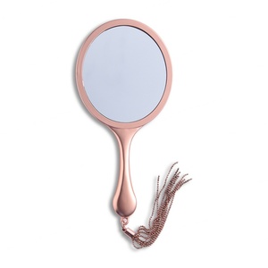 Rose Gold Color High Quality Luxury Support Custom Logo Metal Handheld Epoxy Logo <b>Compact</b> <b>Mirror</b> With Tassel - Product Image 3