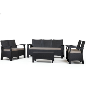 Ensemble de conversation d'extérieur 4 pièces en rotin tressé de qualité commerciale avec coussins épais amovibles pour jardin, cour et terrasse - Product Image 1
