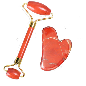 Juego de rodillo de Jade guasha, conjunto de rodillo de piedra de jade, conjunto de rodillo de jaspe rojo - Product Image 1