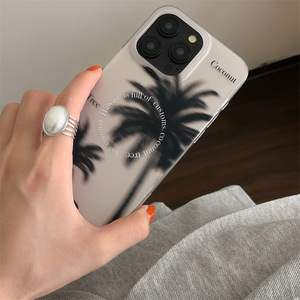 เคสโทรศัพท์ลายต้นมะพร้าวสีดำสไตล์มินิมอล  แบบด้าน สำหรับ iPhone 17 Pro Max 16 15 14 13 - Product Image 4