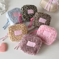 Sac à maquillage en peluche imprimé léopard de style japonais et coréen, mini porte-monnaie portable, sac de rangement