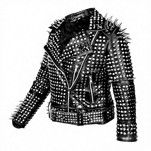 <b>Men's</b> Plus Size Punk Style Cowhide <b>Leather</b> Biker <b>Jacket</b> With Rivets And Spikes Turn-down Collar Zipper Closure Winter Fashion - Product Image 1
