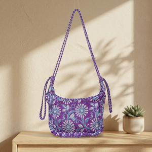 Sac à bandoulière matelassé en coton violet à motifs floraux, sac à main pour femme, motif ethnique, prix de gros, vente chaude - Product Image 3