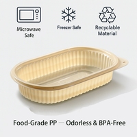 Boîtes alimentaires jetables personnalisées avec couvercle transparent anti-fuite, 650 ml (22 oz), en plastique PP noir ovale, pour la préparation des repas