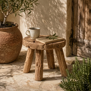 Praba - Taburete y Mesa Auxiliar de Madera de Teca Maciza, Estilo Rústico Moderno, Ecológico, para Patio, Sala de Estar, Parque, Hotel - Product Image 1