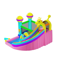 Château gonflable commercial d'extérieur pour enfants avec toboggan facile à installer, en tissu Oxford, capacité 500 kg, thème animaux et dinosaures, personnalisable