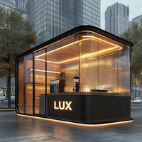 Maison conteneur miniature détachable personnalisée LUX pour café, idéale pour les vacances, avec panneaux en laine de roche, design de magasin de détail