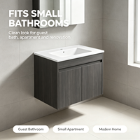 Meuble de salle de bain mural moderne gris foncé en bois, vasque flottante compacte, très demandé