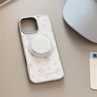 Coque magnétique en TPU mat avec motif de petites fleurs bleues fraîches pour iPhone 17/16 Pro Max/13/14/15 – Étui de téléphone dessin animé