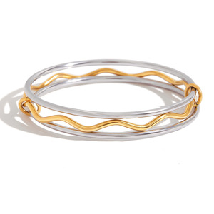 Multi-Ring Bangle Titanium Steel Stackable Wave Design For Women Gift Jewelry - Product Image 1