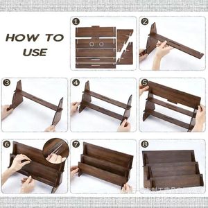 Wooden Multi Tiered Card <b>Shelf</b> Two Layer <b>Desktop</b> Organizer For Cosmetics Jewelry Display - Product Image 4