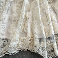 Robe midi élégante pour femme, décontractée, en dentelle brodée, coupe trapèze, col montant, manches longues lanternes, ceinturée, fluide, pour le quotidien et les vacances
