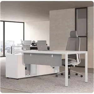 Furnitur kantor Modern desain sederhana bentuk L, Meja manajer putih dengan penyimpanan