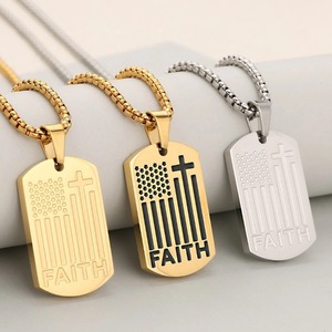 Collier pendentif croix drapeau américain Faith pour homme en acier inoxydable, chaîne maille gourmette, bijou religieux patriotique chrétien, cadeau - Product Image 2