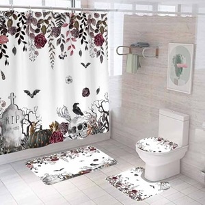 Cortina de Ducha de Poliéster con Diseño de Calavera de Calabaza Fantasma de Halloween, Cortina de Baño con Impresión Digital, Impermeable, Impresión Personalizada, Venta al por Mayor, Moderna - Product Image 6