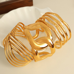 European American Style Geometric Gold Plated Titanium Steel <b>Cuff</b> <b>Bracelet</b> For Women Fashion Jewelry - Product Image 1