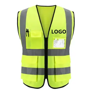 Vente en gros de gilet de sécurité réfléchissant en maille avec logo personnalisé, veste de sécurité réfléchissante à fermeture éclair, vêtements pour la construction