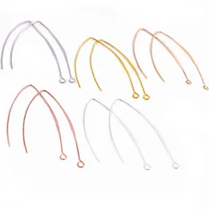 20pcs Gold Rhodium Copper 28m 55mm French V-shaped Earring Hooks Findings Ear Hook Wire Settings Base For Jewelry Making